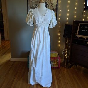 Vintage white Boho Maxi prairie dress